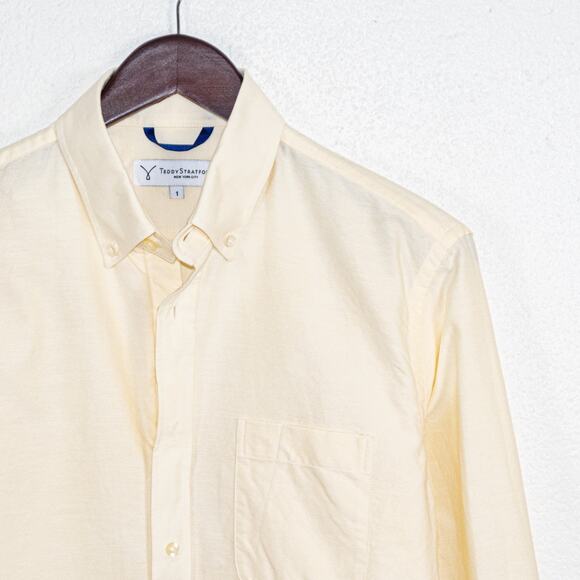 Teddy Stratford NYC Men's Button zip Button Down Shirt In Yellow size 1 - Picture 3 of 9